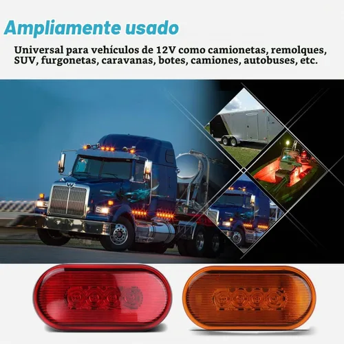 Vista 6 de Partsam 2 luces LED ámbar + 2 rojas de 12V, 10 cm x 5 cm, luz indicadora lateral ovalada para camiones, montaje en superficie, 10 diodos, luces LED