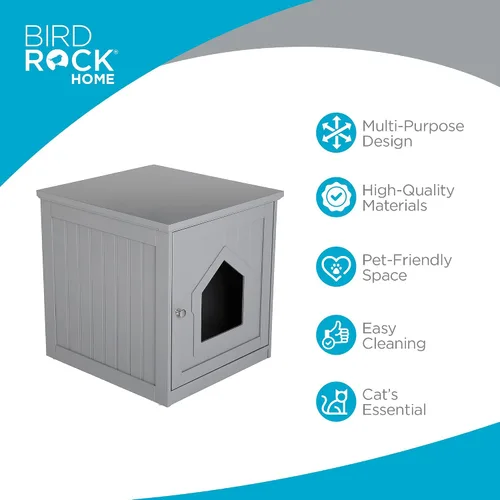 Vista 5 de BIRDROCK HOME Casa decorativa para gatos y mesa auxiliar Mesita de noche gris Caja de interior para mascotas Recinto para caja de arena Caja