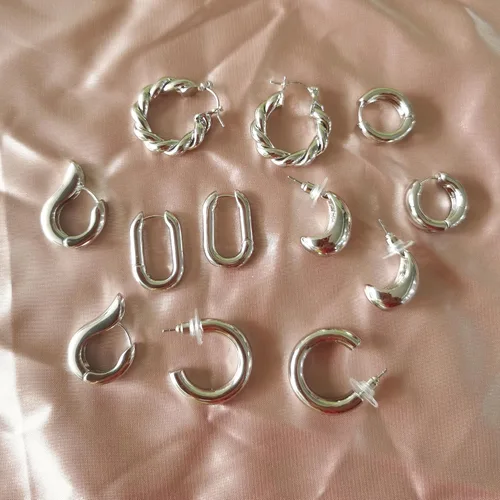 Vista 4 de Juego de 6 pares de aretes de aro de oro para mujer, chapados en oro de 14 quilates, hipoalergénicos, ligeros, gruesos, abiertos, joyería para regalo