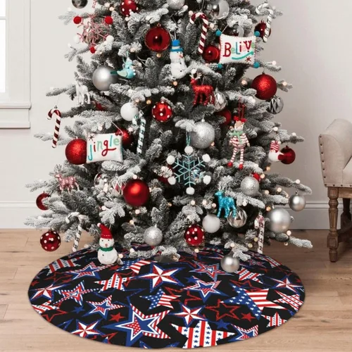 Vista 9 de 4 de julio Patrióticos Bandera Americana Estrellas y Rayas Día de los Veteranos Falda para Árbol de Navidad Día de los Caídos Alfombrilla para Árbol