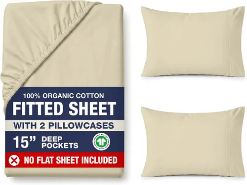 Vista 28 de LANE LINEN - Sábana bajera tamaño individual 100% algodón orgánico y 1 funda de almohada, tejido de percal suave, transpirable, apta para colchones