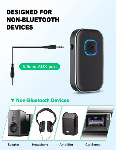 Vista 2 de COMSOON Adaptador AUX Bluetooth para automóvil, receptor Bluetooth con reducción de ruido para música/llamadas manos libres, receptor de audio