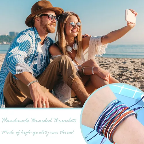 Vista 7 de Brazaletes impermeables de cuerda, para verano, con ola, brazalete para amistad, hecho a mano, para niña