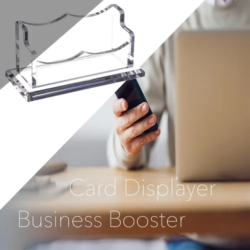 Vista 7 de PARTSPOWER Paquete de 2 soportes acrílicos para tarjetas de visita para escritorio, soporte de exhibición horizontal transparente para tarjetas