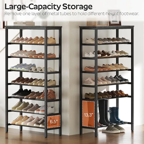 Vista 3 de YATINEY Zapatero alto de 8 niveles, organizador de almacenamiento de zapatos de gran capacidad, estante de zapatos independiente para armario