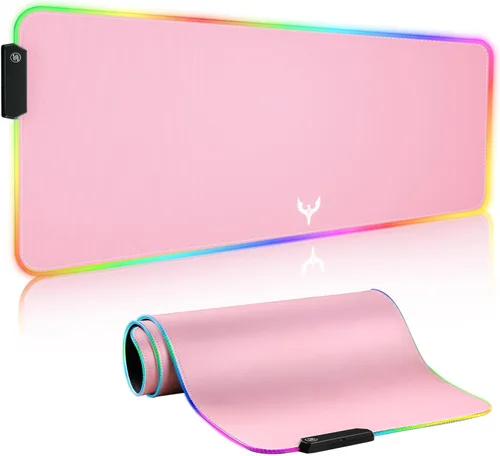 Vista 8 de Alfombrilla de mouse RGB extra grande para juegos, 14 modos de luz, alfombrilla de mouse LED suave extendida, base de goma antideslizante