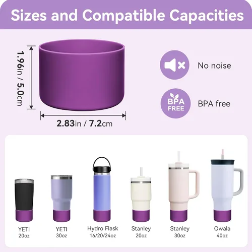 Vista 5 de 2 Pcs Silicone Boot Protector for YETI Rambler 20/30oz, 10oz Tumbler Silicone Sleeve for Stanley Quencher 14/20/30oz , Anti-Slip, Anti-Scratches