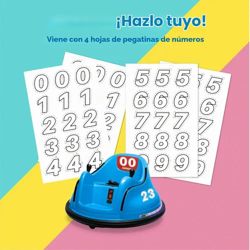 Vista 4 de Kidzone 360 Spin Race auto chocador recargable con control remoto, para montar, fácil y divertido, con certificación ASTM Azul