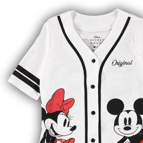 Vista 23 de Disney Camiseta de béisbol de Mickey Mouse con botones para mujer, diseño de Mickey y Minnie Mouse