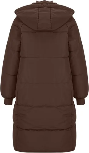 Vista 5 de Chaqueta larga con capucha para mujer, abrigo largo con capucha de pelo grueso, con cremallera completa, acolchado, con cinturón y lazo