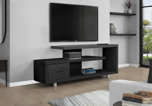 Vista 2 de Monarch Specialties I STAND-60 L TOP gris con soporte para TV con 1 cajón, color negro