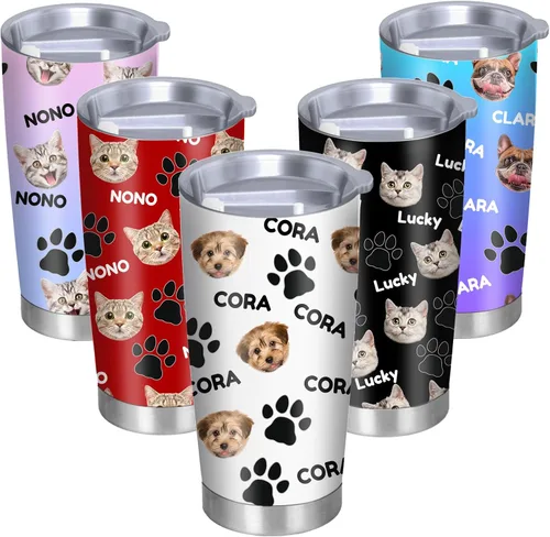 Vista 11 de Vasos personalizados con tapas y pajitas de 20 onzas, taza de café de acero inoxidable con foto personalizada con nombre, texto, taza de café