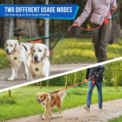 Vista 7 de SlowTon Correa doble para dos perros – Correa para perro sin enredos, correa giratoria de 360° reflectante doble para perro con dos asas acolchadas
