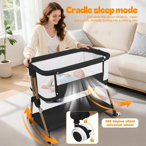 Vista 4 de By Brand 3 in 1 Baby Bassinet, Rocking Bedside Crib for Newborn, Portable Sleeper with Breathable Mesh, 6 Adjustable Heights, Wheels and Storage