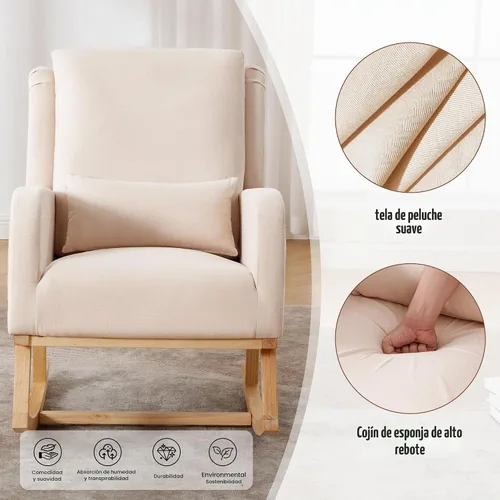 Vista 5 de HCHAIRH Mecedora para cuarto de bebé, sillas mecedoras para lactancia con cojín lumbar, cómodas mecedoras modernas con respaldo alto para cuarto