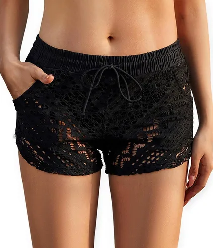 Vista 9 de Traje de baño con cintura hueca de encaje para mujer Negro1