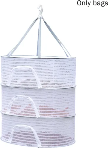 Vista 9 de Rejilla de secado de hierbas, red plegable de malla colgante de 3 capas con cremallera, secadora de malla para secar hierbas, verduras, frutas