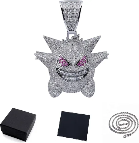 Vista 3 de ICE JEWELRY Hip Hop Iced Out - Collar con colgante de gengar de diamantes de imitación chapado en oro de 18 quilates, Circonita, Circonia cúbica