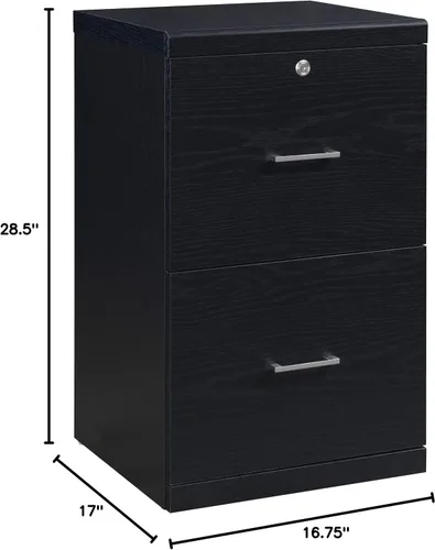 Vista 11 de OSP Home Furnishings Alpine Archivador de 2 cajones con cajón superior de bloqueo y sistema de fijación de bloqueo, vertical, negro