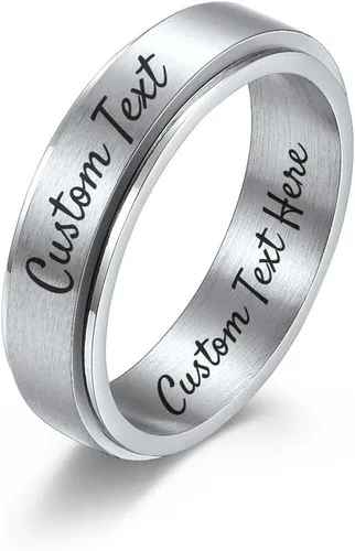 Vista 7 de EBAT Anillo de ansiedad personalizado para mujeres, hombres, hijas, niños, anillo de acero inoxidable grabado con nombre, joyería giratoria regalo