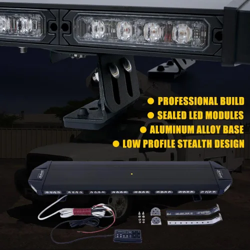 Vista 5 de Xprite Barra de luces estroboscópicas de emergencia de aluminio resistente de 48 pulgadas, 23 modos de alta intensidad con asesor de tráfico, luz