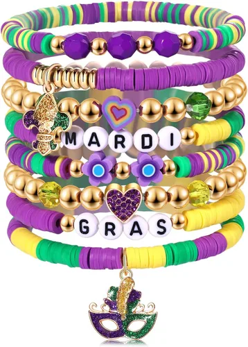 Vista 29 de Surfer Heishi - Pulseras apilables para mujer, apilables, de vinilo arcoíris, disco de arcilla, pulseras elásticas para la amistad, joyería bohemia