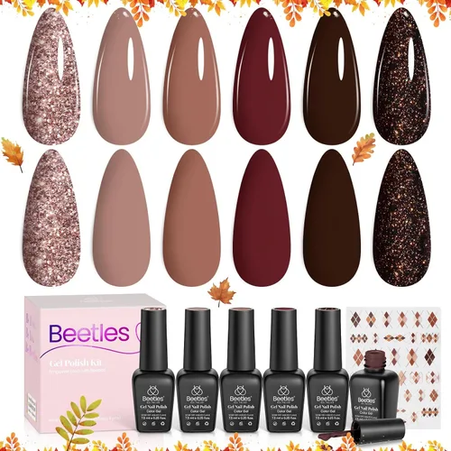 Vista 39 de Beetles - Juego de esmaltes de gel de otoño con gel floreciente, efecto A - Marrón ámbar Atracción ámbar