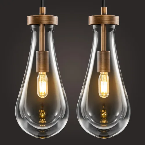 Vista 18 de Lámparas Colgantes de Gota de Lluvia para Isla de Cocina: Lámparas de Gota de Lluvia de Cristal de 2 Luces - Lámparas de Latón Dorado para sobre
