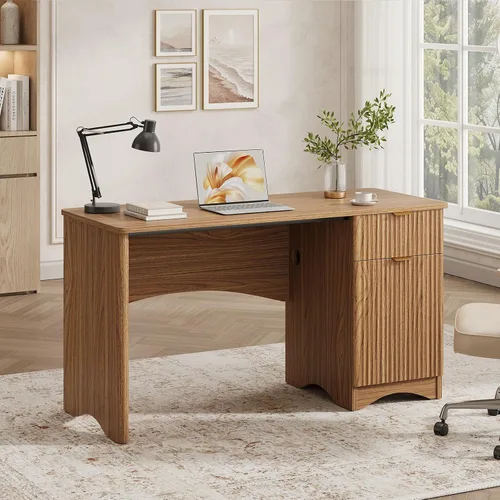 Vista 6 de Bestier Escritorio para computadora con cajón, escritorio de oficina de 47 pulgadas con armario de almacenamiento, escritorio de madera moderno