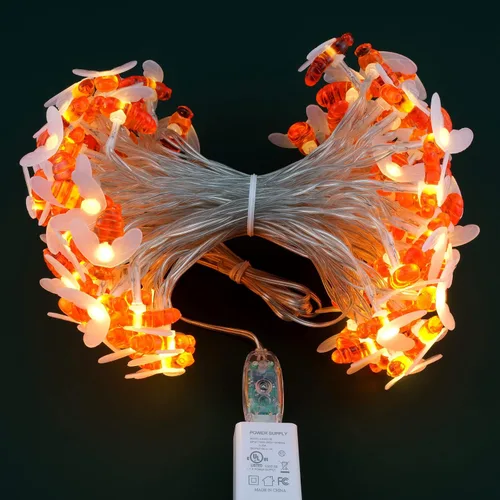 Vista 8 de Guirnalda de 100 luces de abeja alimentadas por USB, 50 pies de luz LED decorativa Cable transparente, bombillas LED blancas cálidas, premontadas