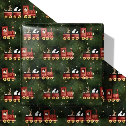 Vista 9 de SaringSwoon Papel de regalo de pato de Navidad, divertido envoltorio de regalo de Navidad con sombreros de Papá Noel, bastones de caramelo, patos
