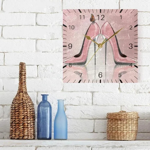 Vista 6 de ALAZA Zapatos de tacón alto de mariposa de 7.9 pulgadas, reloj de pared cuadrado, funciona con pilas, sin tictac, cuarzo silencioso para cocina