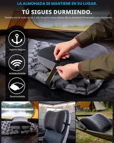 Vista 8 de Almohada de camping Hikenture con funda extraíble - Almohada ultraligera e inflable para soporte lumbar y cervical - Almohada de mochila mejorada