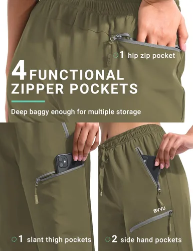Vista 8 de BVVU Pantalones cargo capri de senderismo para mujer, ligeros, de secado rápido, pantalones deportivos impermeables para exteriores, pantalones