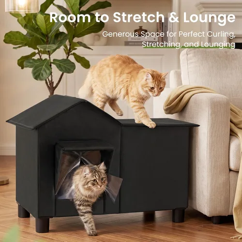 Vista 8 de Love's cabin Outdoor Cat House - Cama elevada resistente a la intemperie Negro
