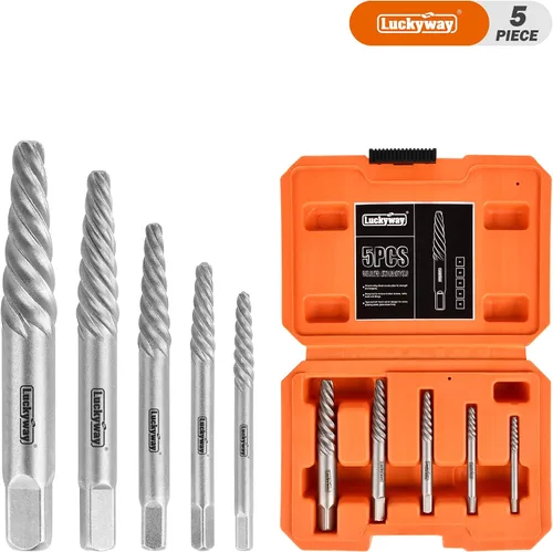 Vista 6 de Luckyway Juego de extractor de tornillos dañados de 5 piezas, herramienta extractor de tornillos dañados y pelados, juego de extractor de pernos