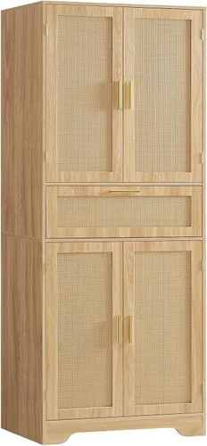 Vista 20 de Iwell Armario de baño de 67 pulgadas de alto, armario de almacenamiento con 2 puertas y 1 cajón, armarios de almacenamiento de baño con estantes