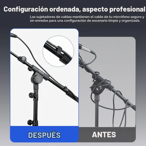 Vista 5 de PHENYX PRO Soporte para micrófono con bandeja grande de 8.7 x 6.3 in, altura de soporte ajustable, clips de micrófono dobles y bolsa de transporte