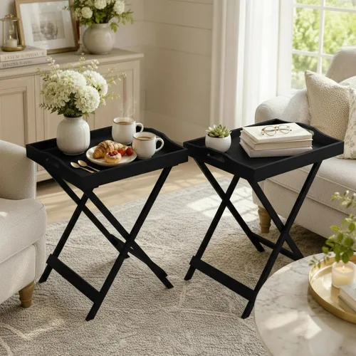 Vista 2 de Lavish Home Mesa plegable para TV con bandeja extraíble, juego de 2, color Negro