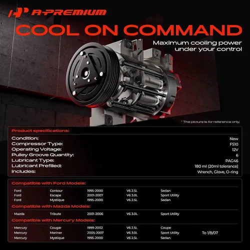 Vista 2 de A-Premium Compresor de CA con embrague compatible con Ford Contour 1995-2000, Escape 2001-2007 y Mazda Tribute 2001-2006 y Mercury Cougar 1999-2002
