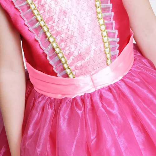 Vista 7 de LOEL Disfraz de princesa para niñas vestido largo de Aurora 472in 472in para 4-5 años rosa