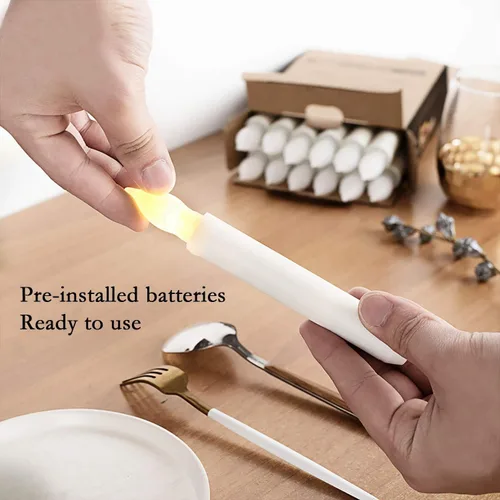 Vista 2 de 12 velas cónicas LED sin llama, candelabros operados con pilas con llama parpadeante blanca cálida, 0.79 x 6.5 pulgadas, velas flotantes falsas sin