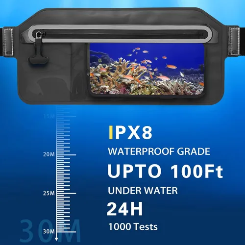 Vista 5 de SJEhome Funda impermeable IPX8 para teléfono con correa ajustable para la cintura, compatible con iPhone de la serie completa Galaxy de hasta 7 Negro