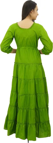 Vista 6 de Bimba Vestido largo de algodón de verano con manga 34 para mujer con cordón en la cintura