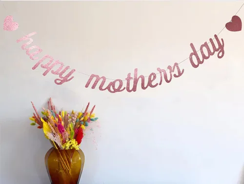 Vista 3 de Cartel de papel con purpurina de oro rosa con texto en inglés «Happy Mother's Day», divertido cartel decorativo para fiesta de cumpleaños