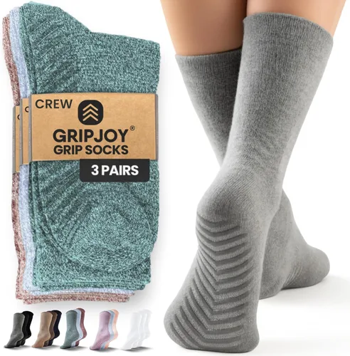Vista 8 de Calcetines Gripjoy de agarre para mujer, antideslizantes, calcetines de agarre para mujer y hombre, para pilates, yoga, hospital, 3 pares, de largo