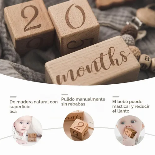 Vista 4 de Juego de 3 bloques mensuales de hitos para bebé, bloques de edad del bebé para hitos mensuales de la edad del bebé, signos de hitos de madera