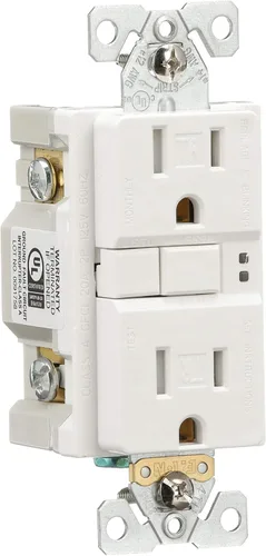 Vista 6 de Eaton GFCI - Receptáculo dúplex resistente a manipulaciones 15A -125V con placa de pared de tamaño estándar, color blanco