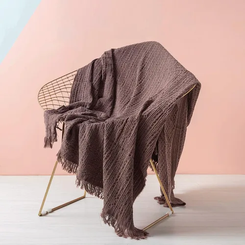 Vista 18 de Simple&Opulence Manta 100% algodón para sofá, cama, manta de punto gofre con borlas, suave, ligera, prelavada, transpirable, cómoda, decoración