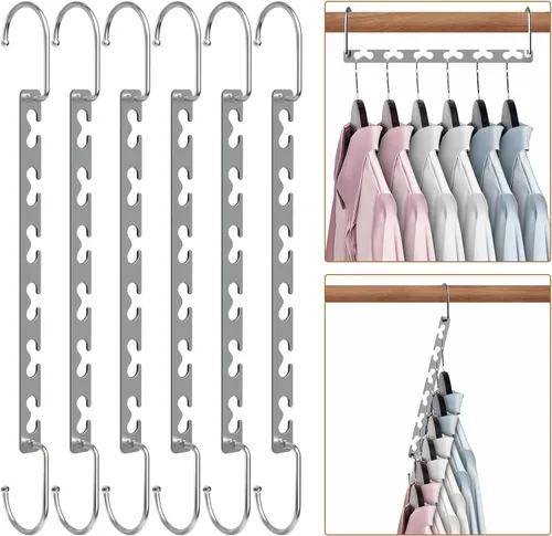 Vista 8 de Perchas de ahorro de espacio para ropa, paquete de 6 perchas de metal resistentes, organizador de armario, colgador mágico en cascada, organizadores